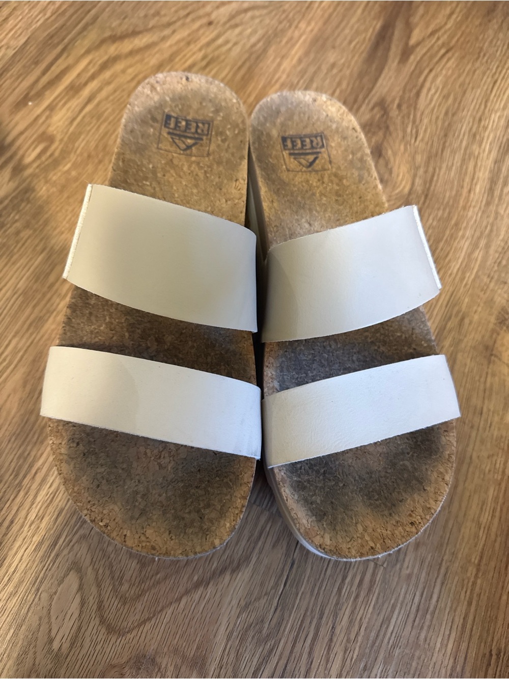 Reef Women's White Double-Strap Cork Slide Sandals